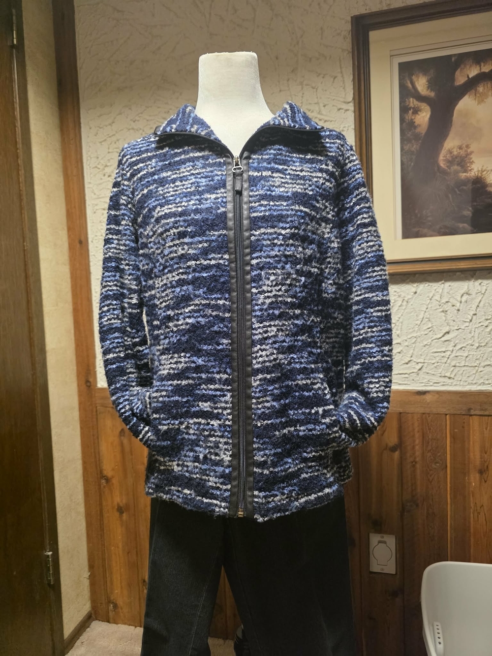 Alia Blue Marled Zip-Up Sweater Jacket